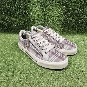 Taos Z-Soul Grey Plaid Low Top Comfort Lace Up Side Zip Sneakers Womens Size 8